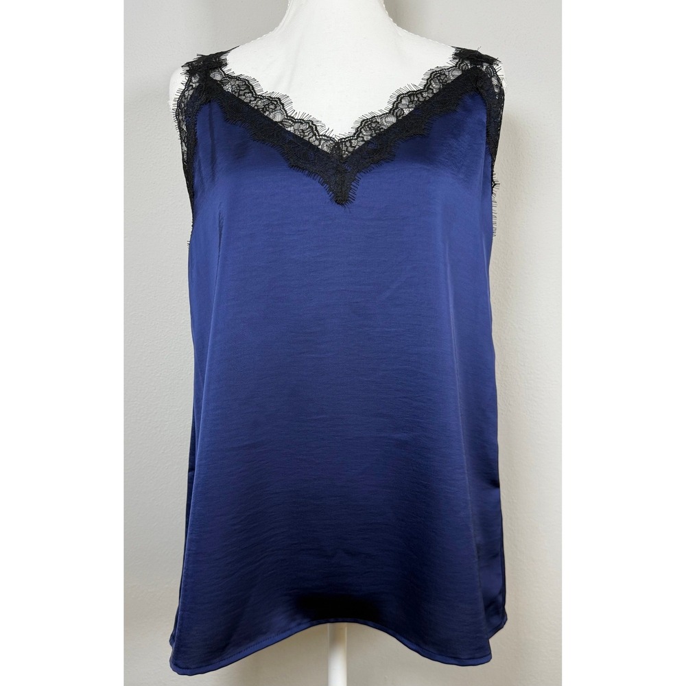 NWT The Modern Abstract Navy Blue Satin Lace Trim Cami Small Sleek Romantic y2k‎